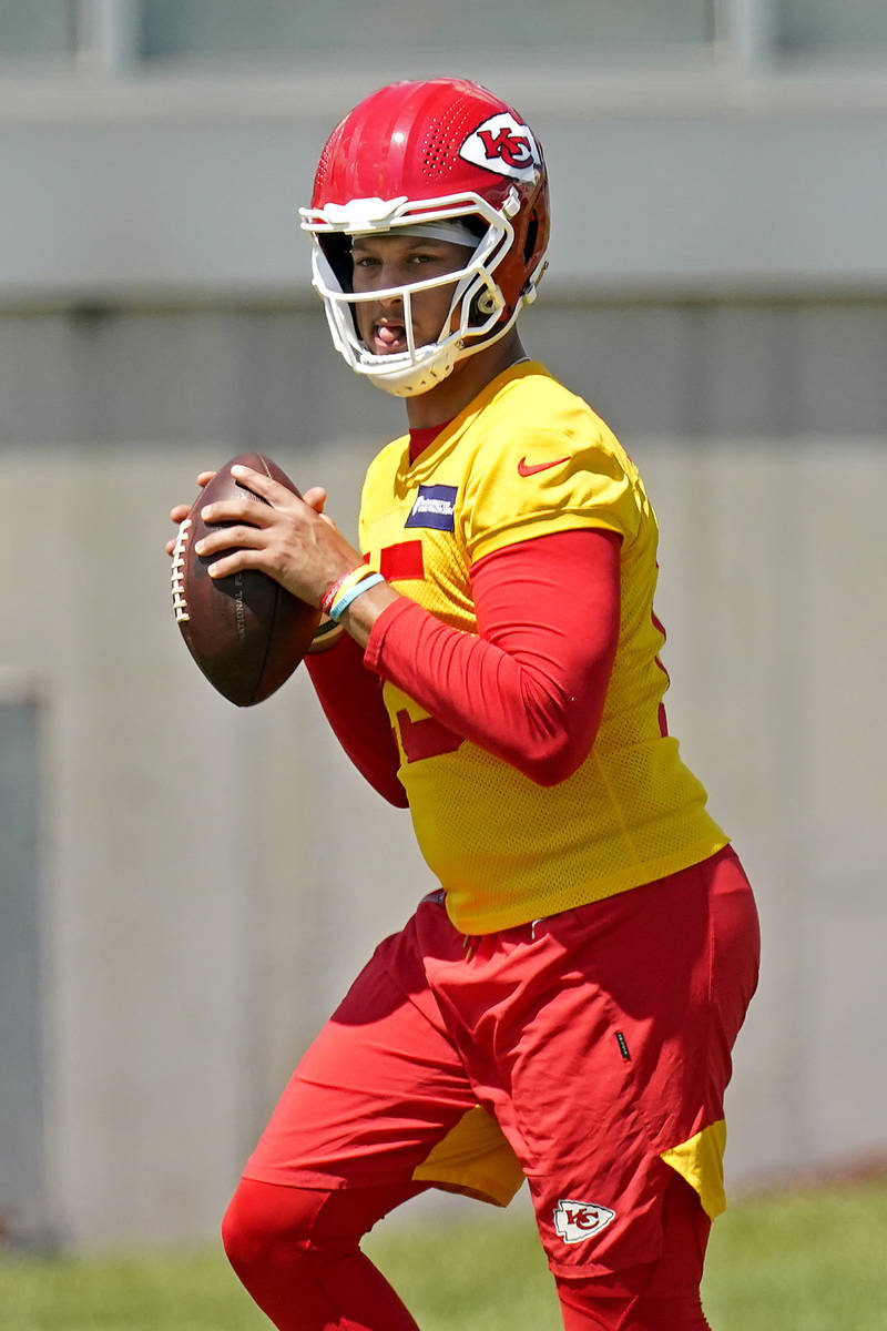 Kansas City Chiefs quarterback Patrick Mahomes throws the ball during the NFL football team's o ...
