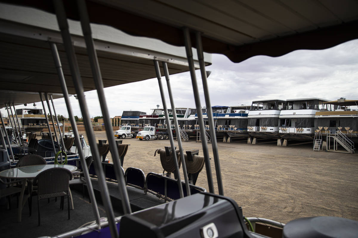 Dry-docked houseboats, which can no longer be launched at the last remaining launch ramp at the ...