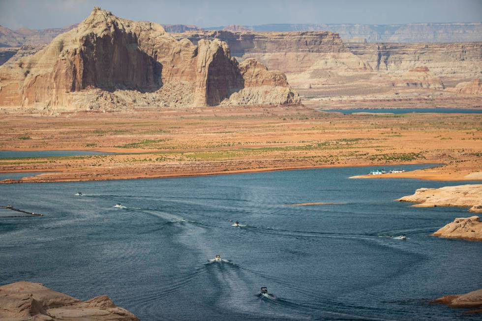 Boats and other watercraft are pictured near the Wahweap Marina at Lake Powell in the Glen Cany ...