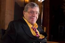 Actor and comedian Jerry Lewis poses during an interview April 12, 2014, at TCL Chinese Theatre ...