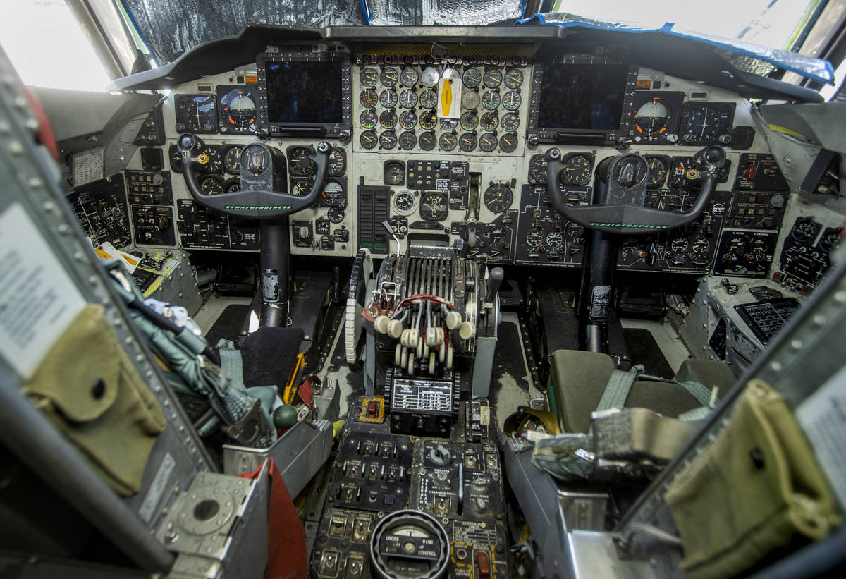 Cockpit of a B-52 Bomber on the flight line as Nellis Air Force Base is hosting a RED FLAG exer ...