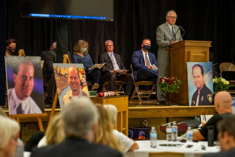 Mark Lloyd offers memories of his son and words of wisdom during a public memorial service for ...