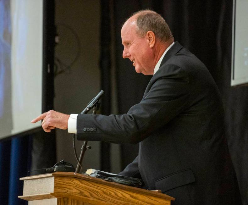 President Gregg Mendenhall addresses the family during a public memorial service for former Met ...