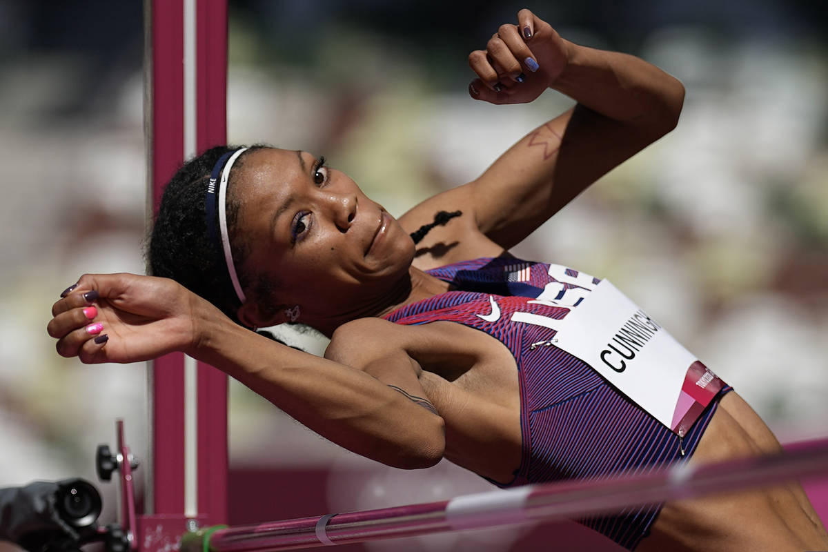 Vashti Cunningham, of the United States, competes in the qualification rounds of the women's hi ...