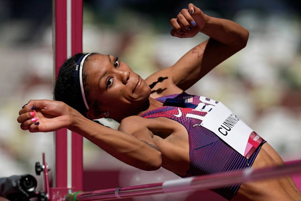 Vashti Cunningham, of the United States, competes in the qualification rounds of the women's hi ...