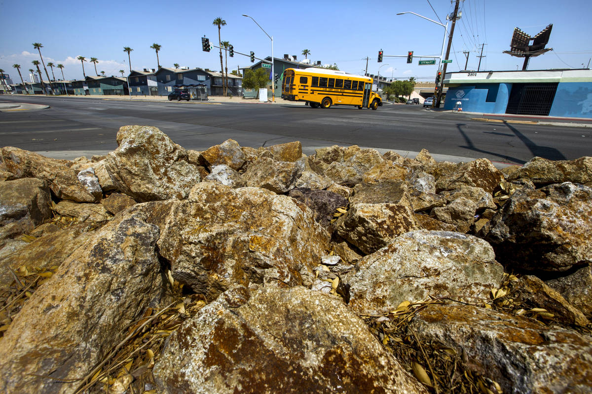 A school bus turns at the intersection of Stewart Avenue and North 28th Street, which is deter ...