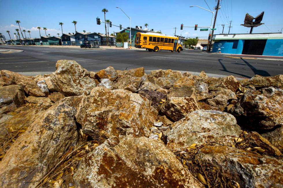 A school bus turns at the intersection of Stewart Avenue and North 28th Street, which is deter ...