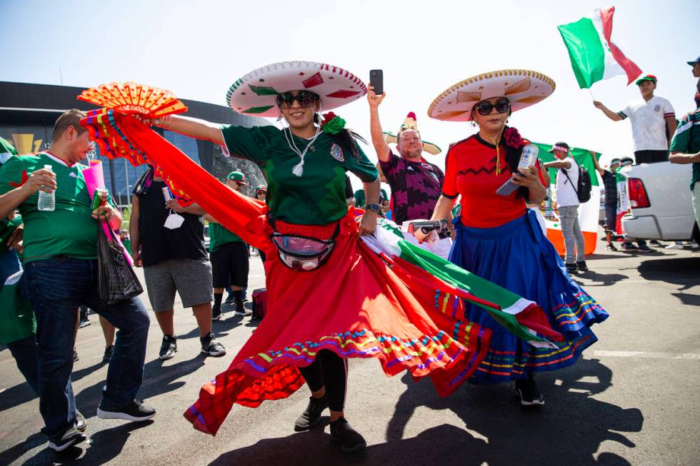 Mexico fans celebrate and dance before the Concacaf Gold Cup final soccer match at Allegiant St ...