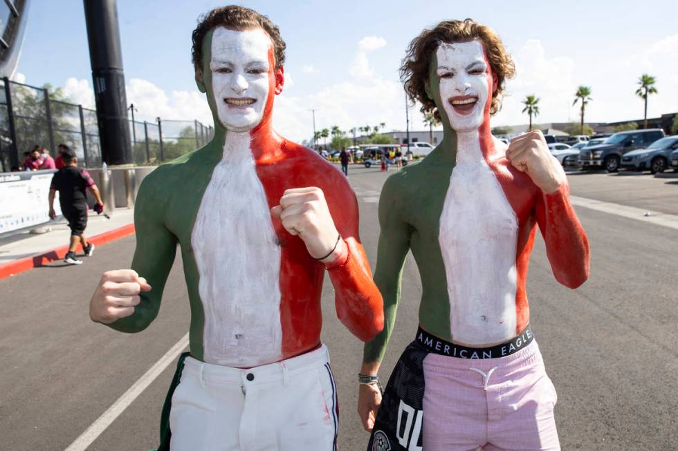 Brothers Jack Rullan, left, and Max, of Mexico City, Mexico, attend the Concacaf Gold Cup final ...