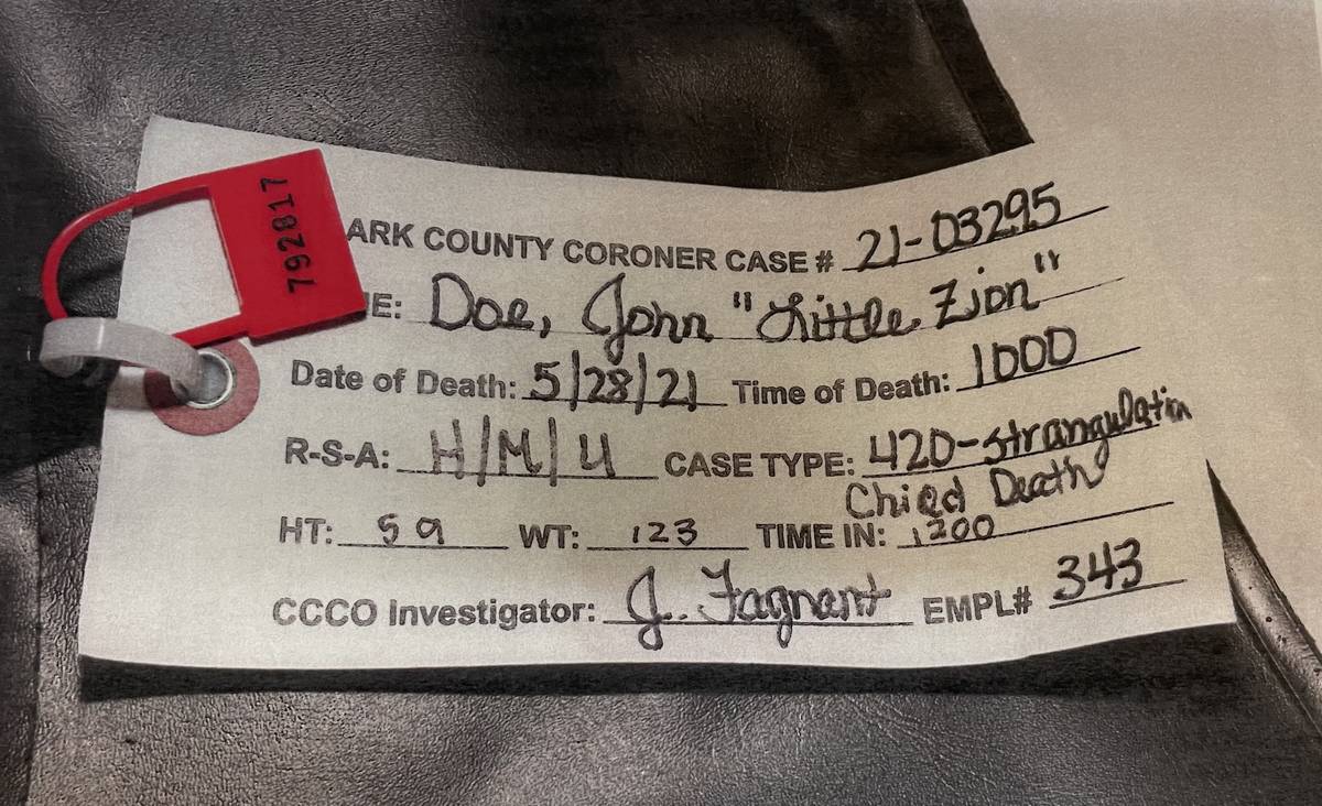This new evidence photo filed with Clark County District Court on Tuesday shows coroner's notes ...