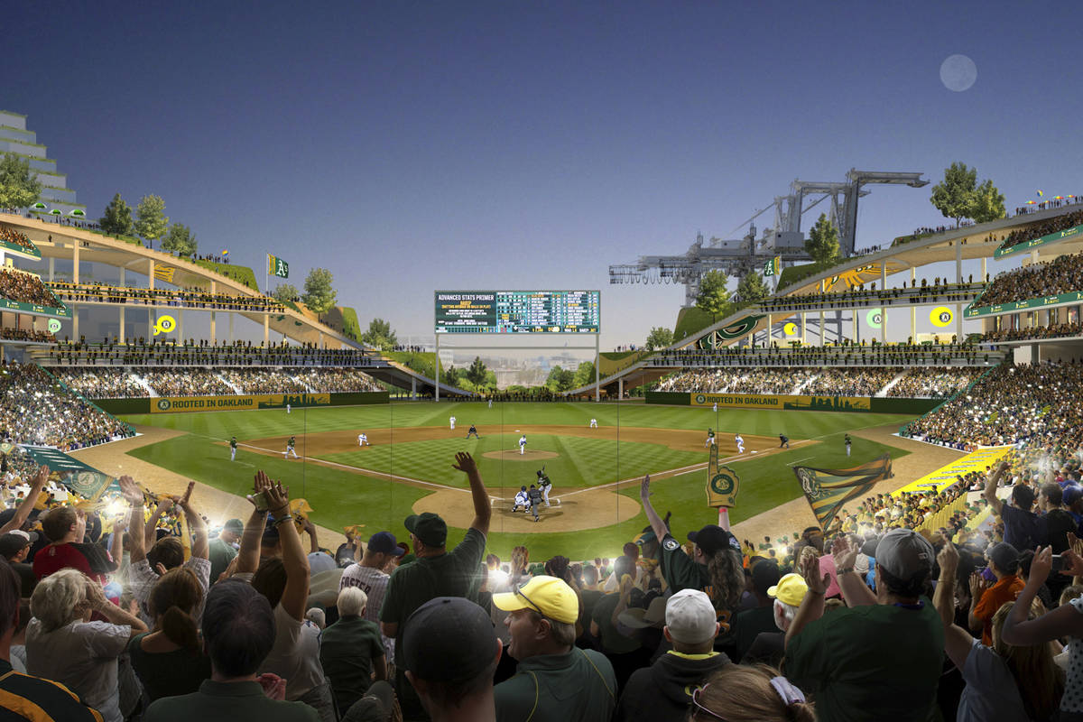 This rendering provided by the Oakland Athletics and BIG - Bjarke Ingels Group shows an interio ...