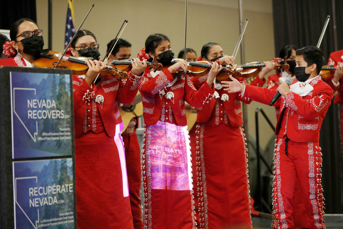 Las Vegas High School Mariachi Joya Group performs during a kick-off event of the Nevada Recove ...