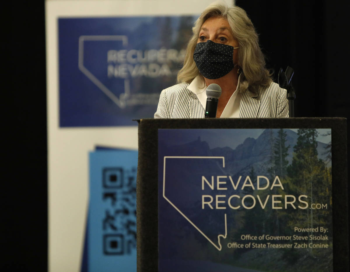 Rep. Dina Titus, D-Nev., speaks during a kick-off event of the Nevada Recovers Listening Tour f ...