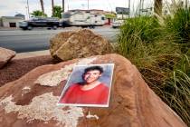A photograph of Stephanie Isaacson is placed at the once-undeveloped area around Bonanza Road a ...