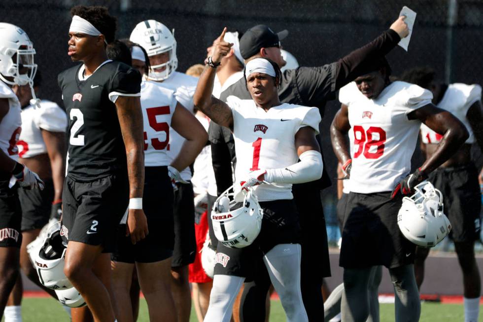 UNLV Rebels wide receiver Kyle Williams (1) gestures during football practice in UNLV, Wednesda ...