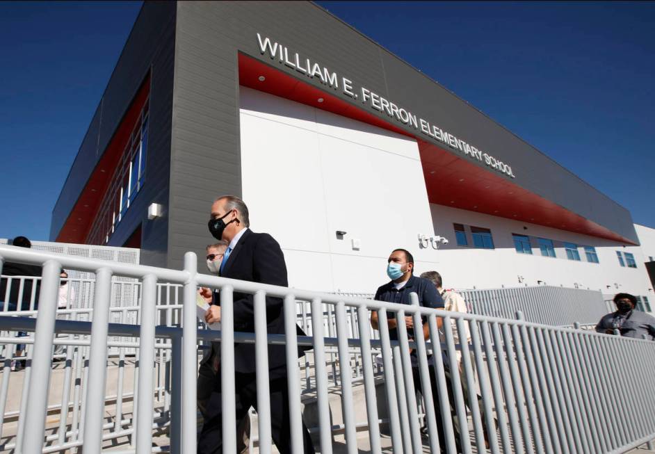 Clark County School District Superintendent Jesus Jara, arrives to attend a ribbon cutting cere ...