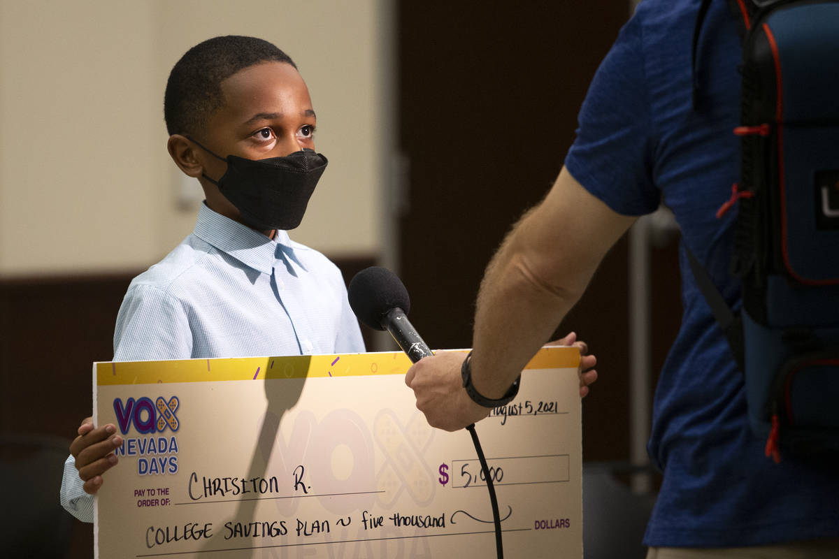 Chrisiton Rogers, 12, who won a $5,000 college savings plan during the announcement of the fift ...