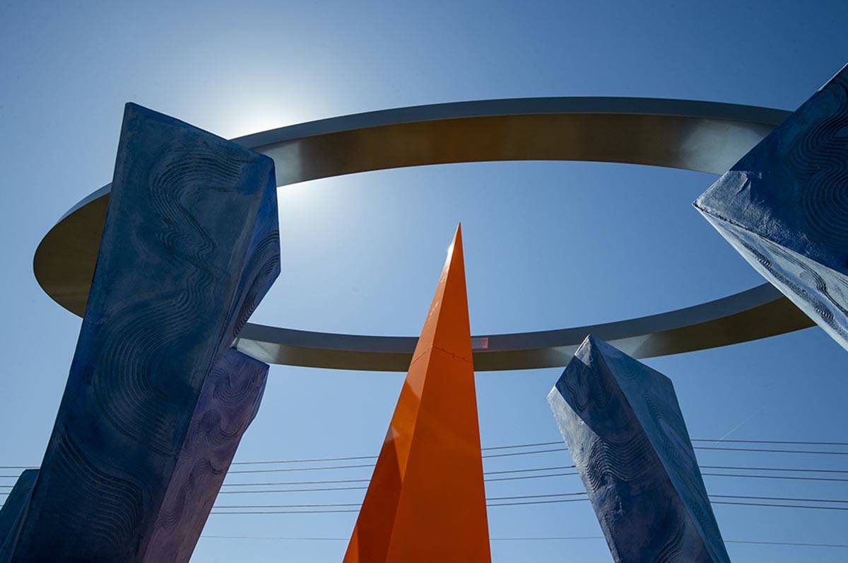 Dynamic lines on "Absolute Ceiling," an aviation-themed art sculpture by Robert Spencer Davidso ...