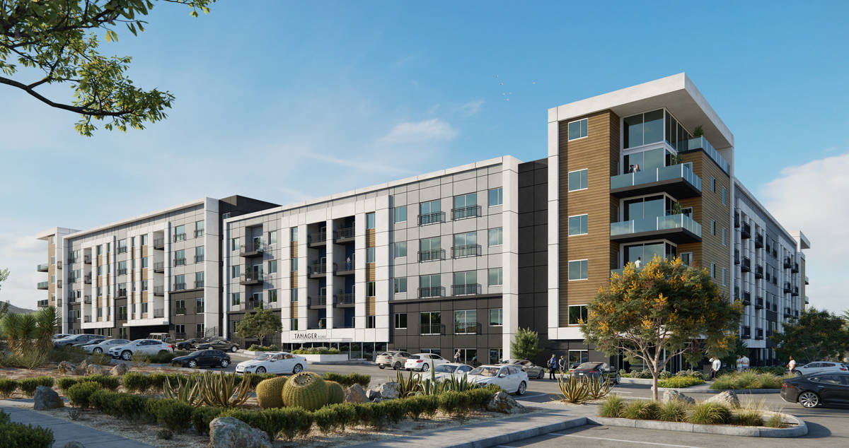 The Howard Hughes Corp. is developing the 295-unit Tanager Echo apartment complex, a rendering ...