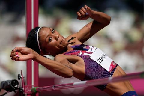 Vashti Cunningham, of the United States, competes in the qualification rounds of the women's hi ...