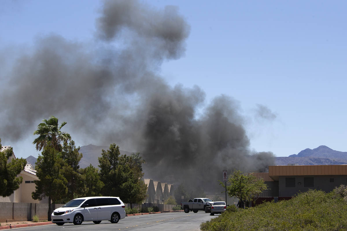 A fire occurs at Central Church following Nevada Highway Patrol trooper Micah May's memorial se ...