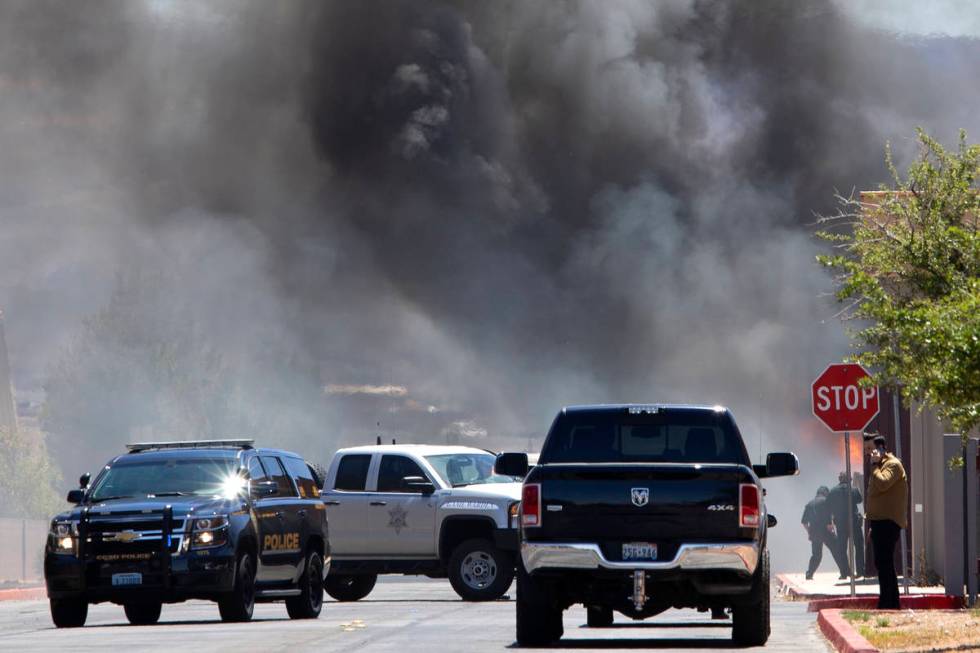 A fire occurs at Central Church following Nevada Highway Patrol trooper Micah May's memorial se ...