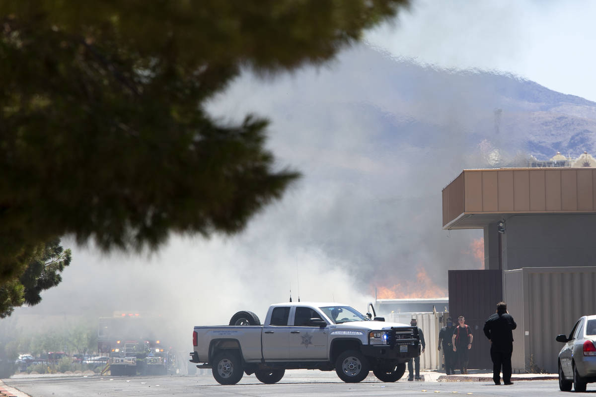 A fire occurs at Central Church following Nevada Highway Patrol trooper Micah May's memorial se ...