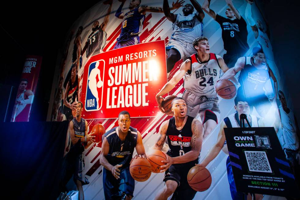 An illustration for the NBA Summer League is seen at the Thomas & Mack Center in Las Vegas ...