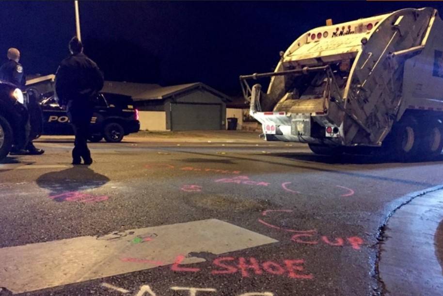 Police markings show the location of belongings of Jazmin Honorato España, who died after she ...