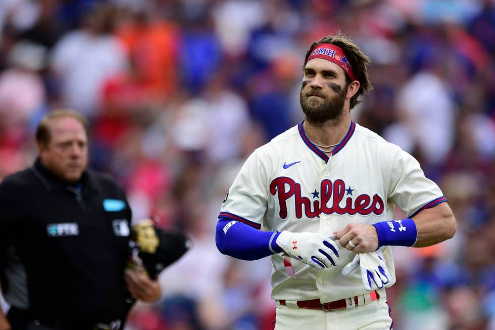 Philadelphia Phillies' Bryce Harper in action during a baseball game against the New York Mets, ...