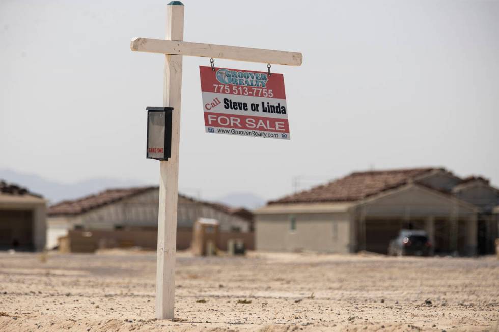 A for sale sign in the Artesia community in Pahrump, Wednesday, Aug. 11, 2021. (Erik Verduzco / ...