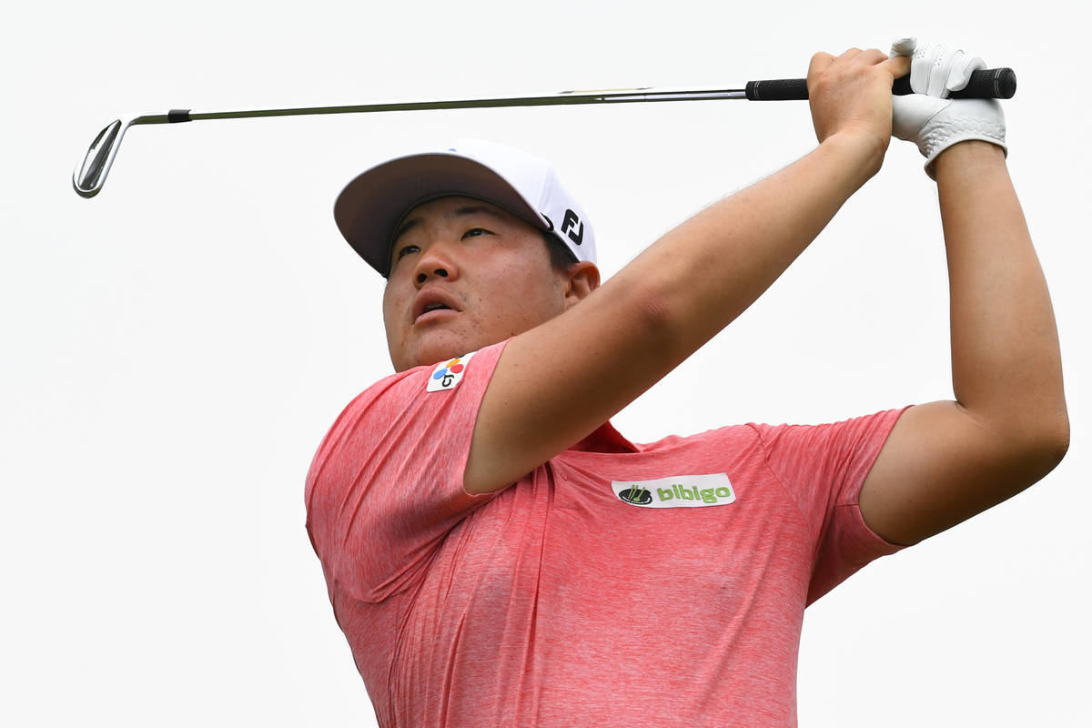 Sungjae Im, of South Korea, hits on the 14th hole during the second round in the World Golf Cha ...