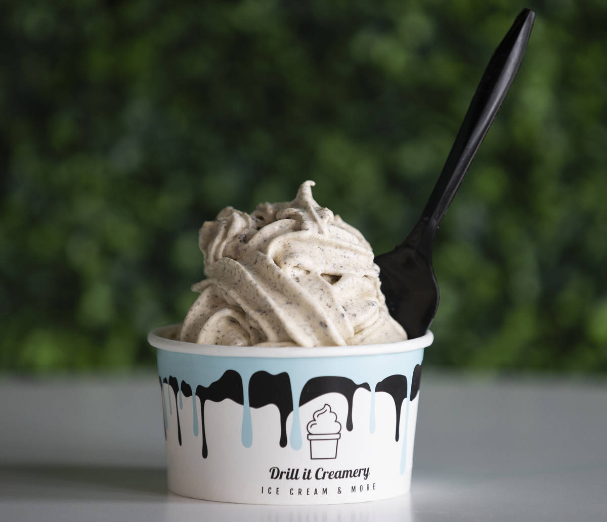 Cinnamon Toast Crunch and Oreo's drilled swirl ice cream is displayed at Drill It Creamery in L ...
