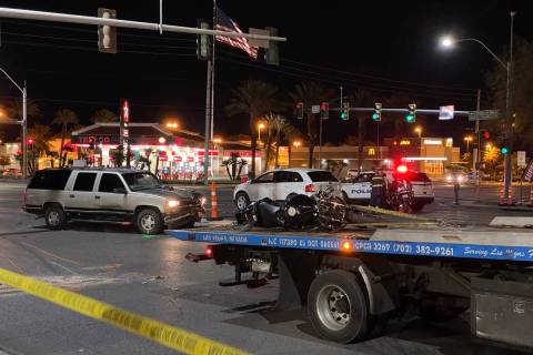 Police investigate a fatal crash involving a motorcycle at Craig Road and Martin Luther King Bo ...