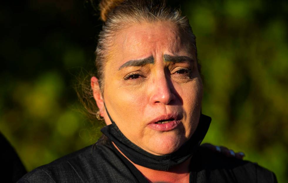 Aracely Palacio speaks during a news conference about the arrest and sentencing of Jose Rangel, ...