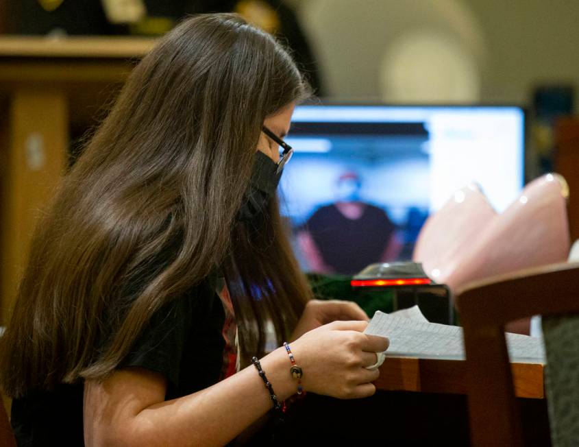 Ashley Palacio, 12, sister of Lesly Palacio, breaks down while reading a statement during the s ...