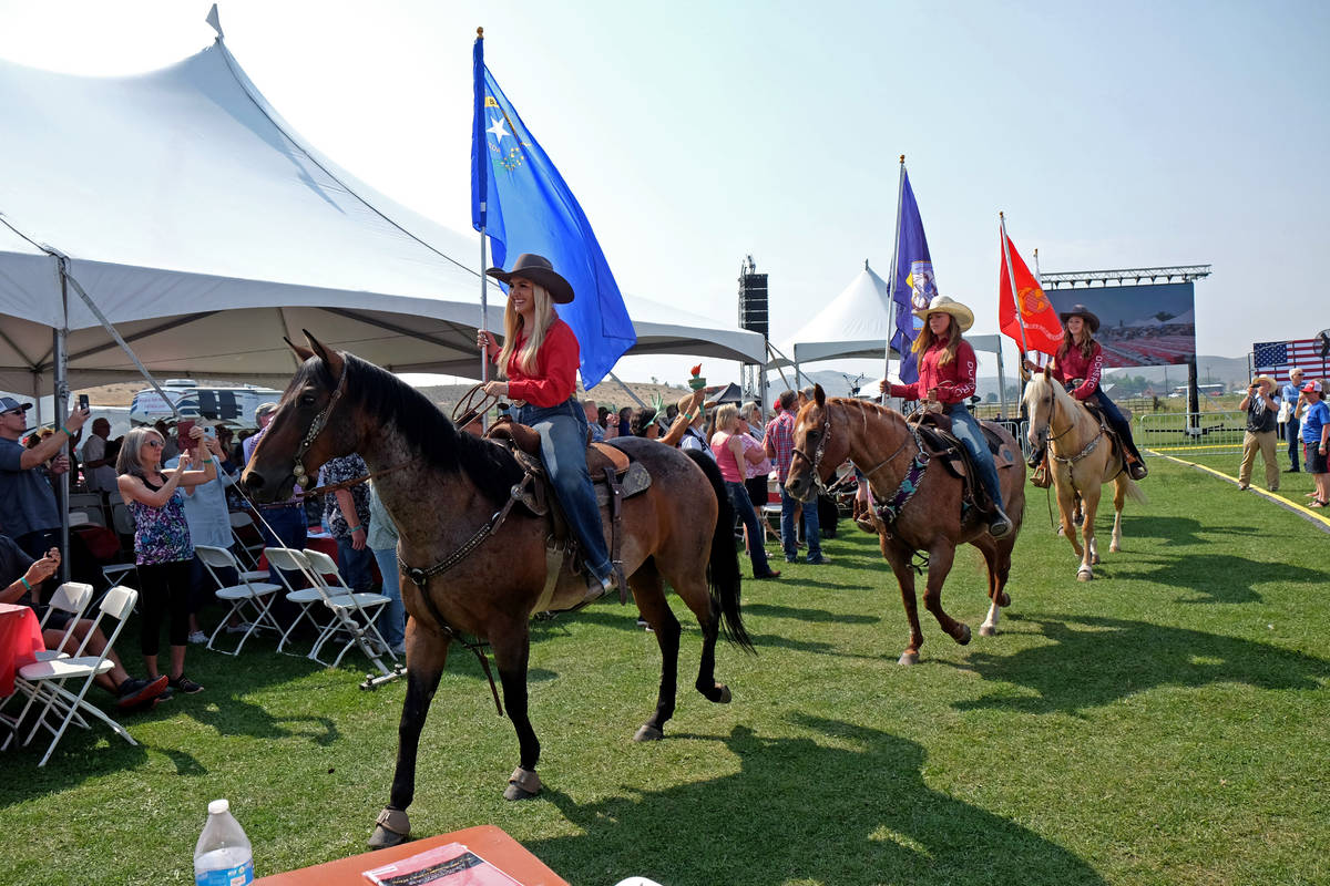 Riders on horseback presented the colors at the 6th annual Basque Fry in Gardnerville, Nev. on ...