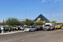Las Vegas police are investigating a hit-and-run crash near Allegiant Stadium on Saturday, Aug. ...