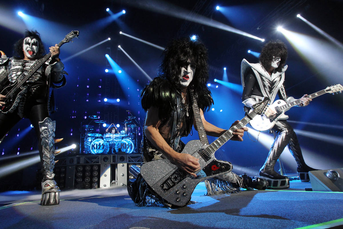 Members of the rock band Kiss, from left, Gene Simmons, Eric Singer, Paul Stanley and Tommy Tha ...