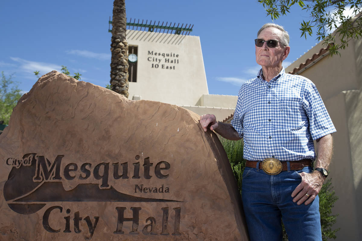 Councilman George Gault in front of Mesquite City Hall on June 2, 2021. (Ellen Schmidt/Las Vega ...