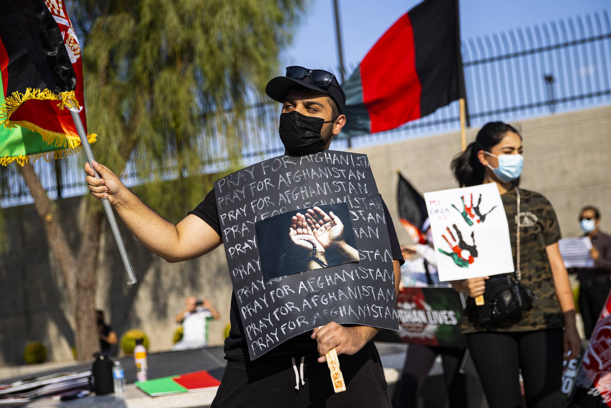 Elham Tamken participates during a protest against the Taliban and in support of Afghanistan on ...