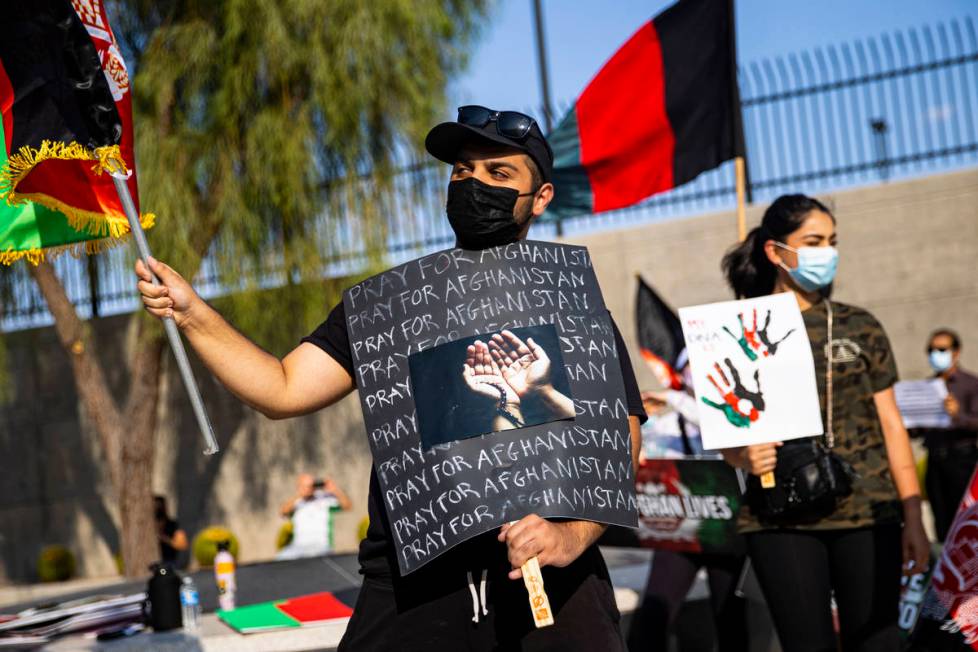 Elham Tamken participates during a protest against the Taliban and in support of Afghanistan on ...