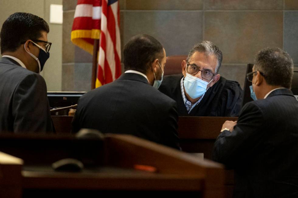 District Judge Michael Villani speaks to attorneys in the retrial of Omar Rueda-Denvers at the ...