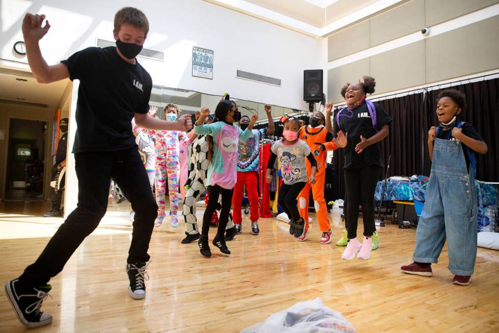 Koston Pabon left, dances alongside other cast members during a rehearsal for Broadway in the H ...