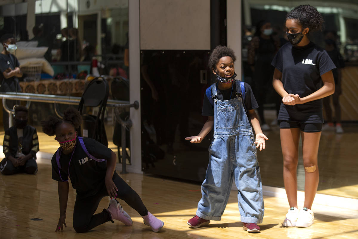 Angelea Davis, left, Micah Marino and Sonya Smith rehearse for Broadway in the HOOD's productio ...