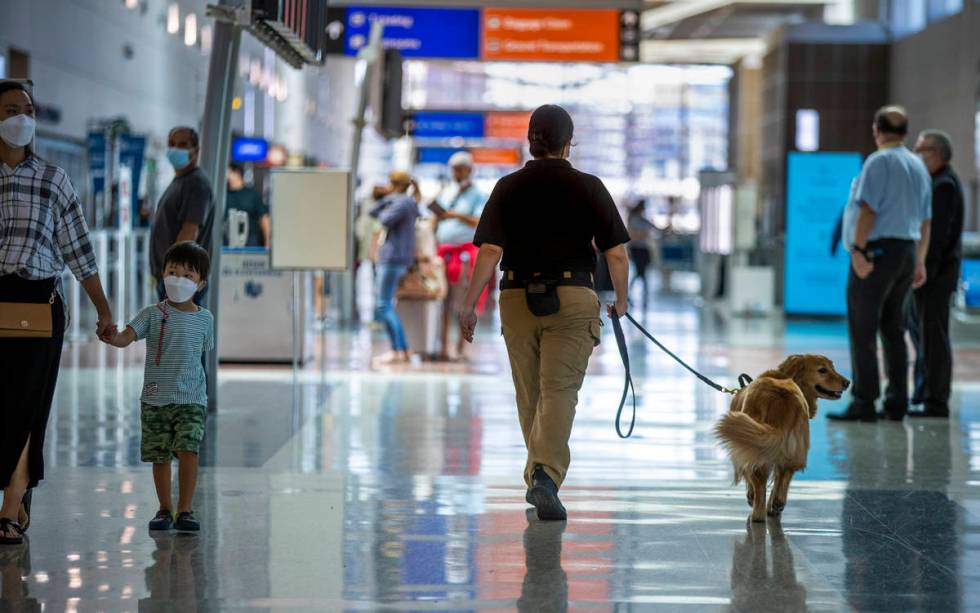 Transportation Security Administration handler Vanessa works with her dog Alona, a 4-year-old G ...