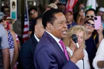 FILE - In this July 13, 2021, file photo, conservative radio talk show host Larry Elder speaks ...