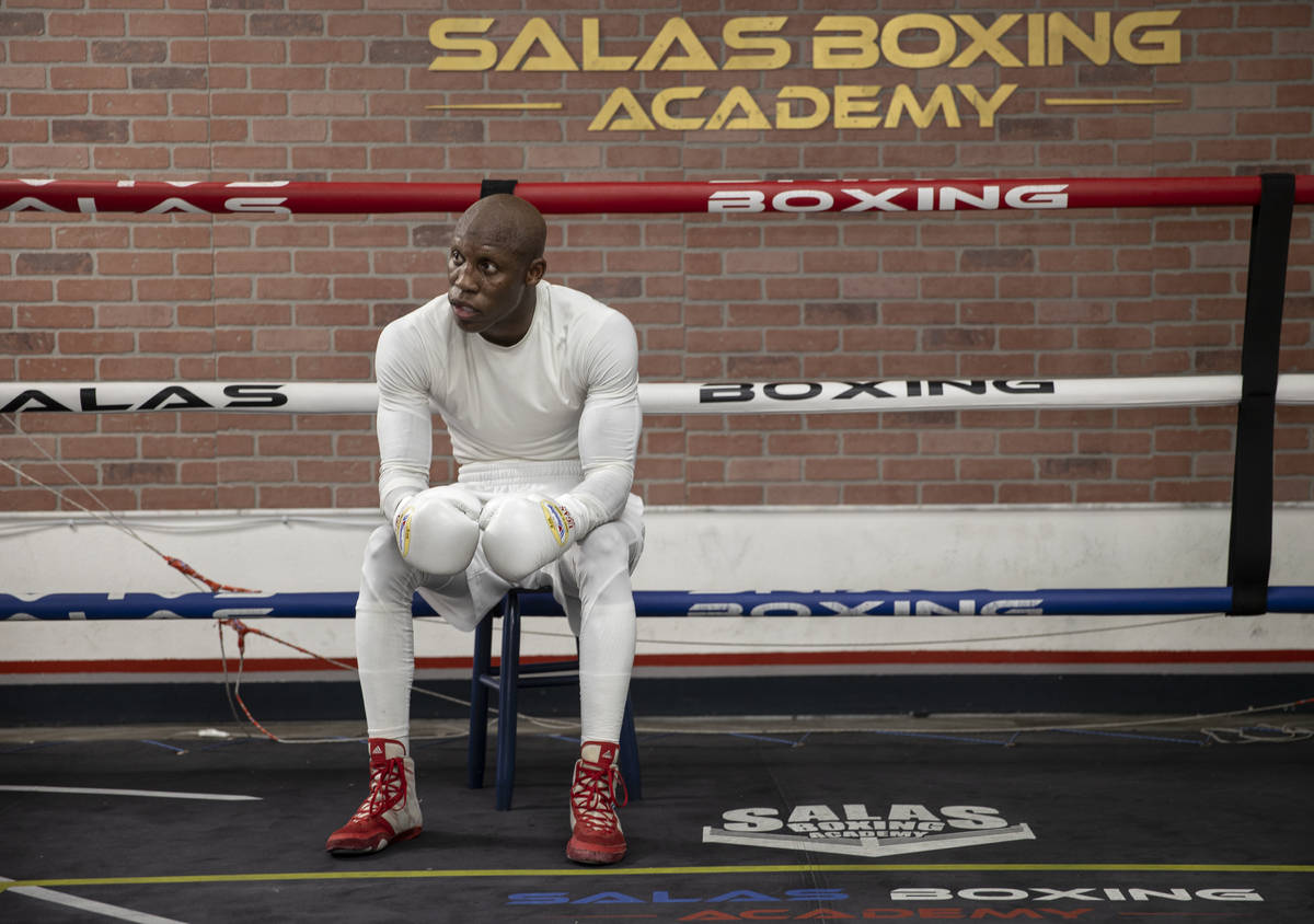 Welterweight Yordenis Ugas trains for his upcoming fight with Manny Pacquiao on Monday, Aug. 16 ...