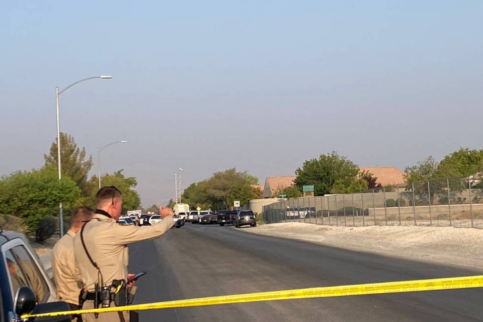 A large Las Vegas police presence is observed in the area of Rome and Decatur boulevards near t ...