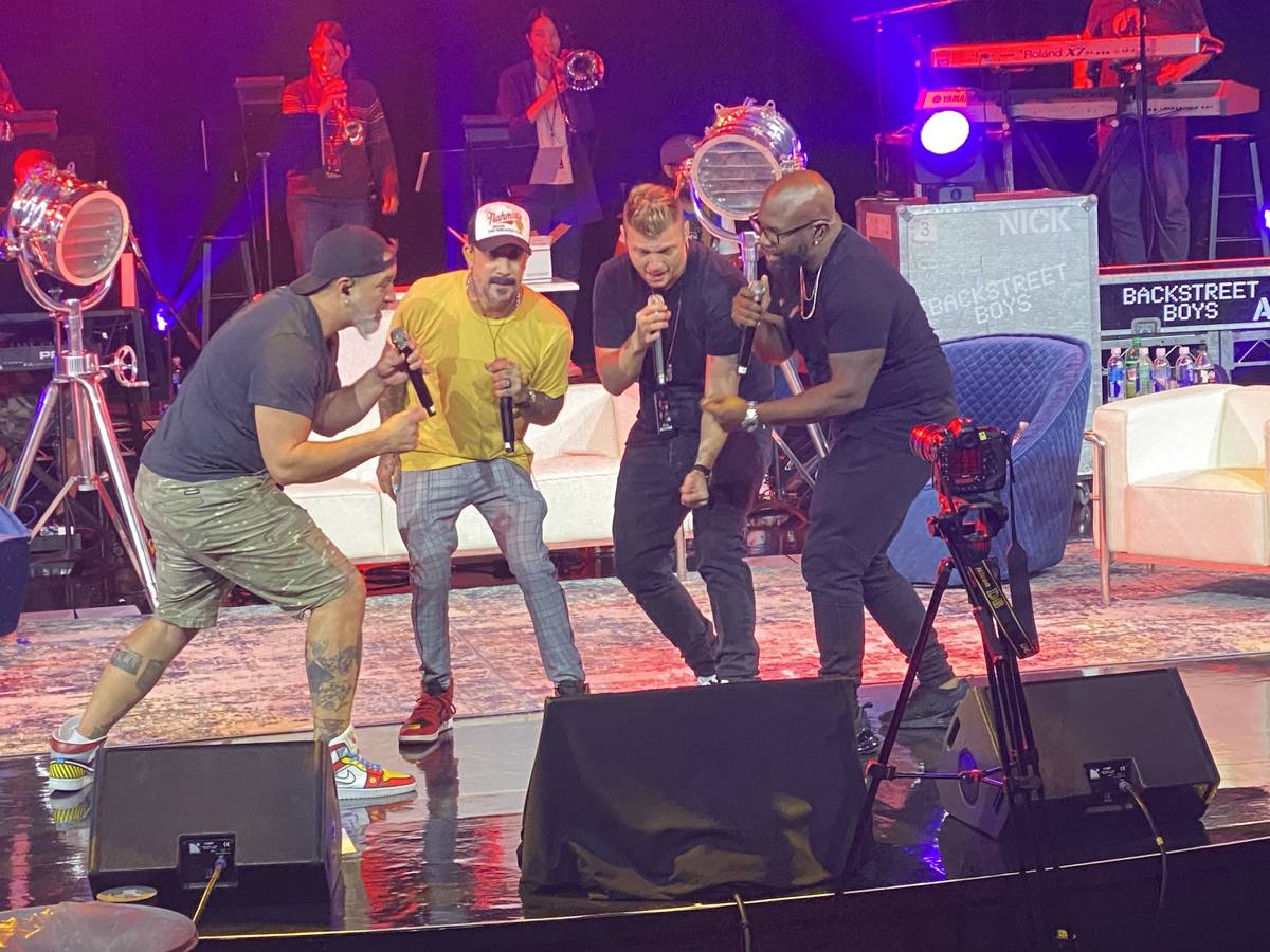 Joey Fatone, AJ McLean, Nick Carter and Wanya Morris rehearse "The After Party" at Sands Showro ...